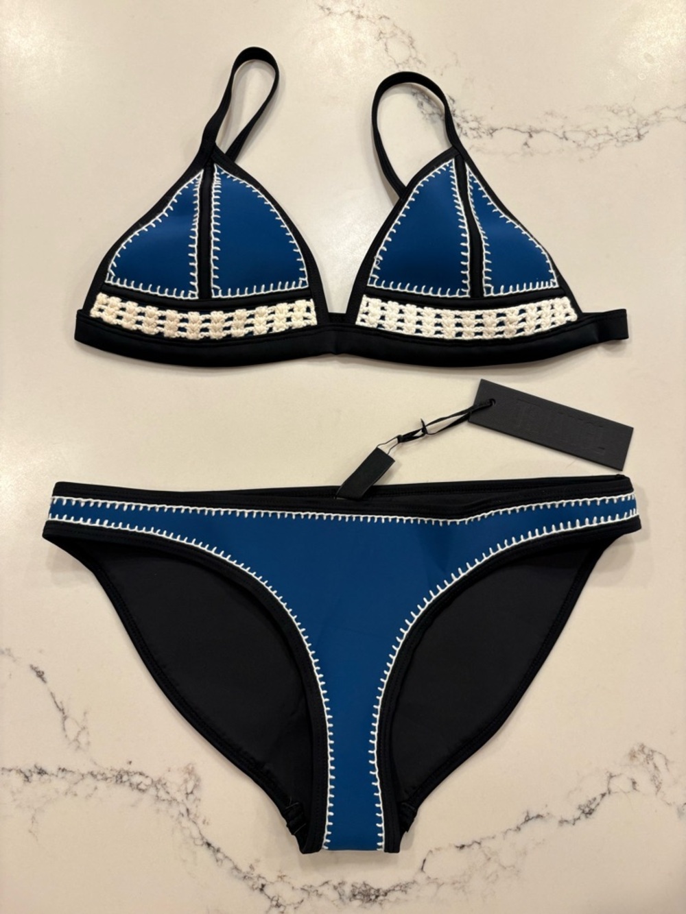 triangl swimwear Blue and Black Triangle Crochet-Trim Bikini Bottoms NWT